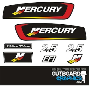 Mercury Racing Alien 2.5l outboard decals/sticker kit + FREE SQUEEGEE - All US orders shipped Duty Paid - No extra duty to pay.