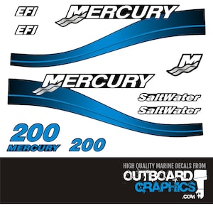 Mercury 200hp 2 stroke Saltwater EFI outboard decals/sticker kit + FREE SQUEEGEE