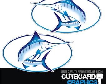 Pair of full colour Bayliner Trophy Marlin stickers/decals - light to dark blue fade