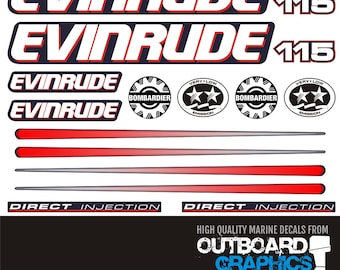 Evinrude 115hp Direct Injection outboard engine decals/sticker kit - BLUE HOOD