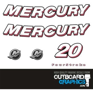 Kit adesivi/decalcomanie per fuoribordo Mercury F20 da 20 CV a quattro tempi + TERGIPAVIMENTO GRATUITO - Tutti gli ordini negli Stati Uniti vengono spediti con dazio pagato - Nessun dazio aggiuntivo da pagare.