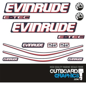 Evinrude 25hp Etec / e-tec outboard engine decals/sticker kit - BLUE cowl + Free Squeegee