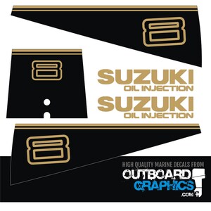 Suzuki DT8 8hp two stroke outboard engine decals/sticker kit - black/gold + FREE SQUEEGEE