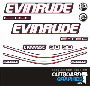 Evinrude 30hp Etec / e-tec outboard engine decals/sticker kit - BLUE cowl + Free Squeegee