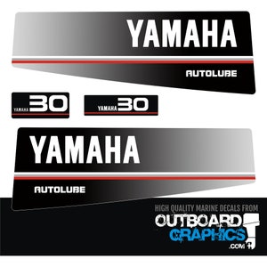 Yamaha 30hp autolube outboard engine decals/sticker kit – black + FREE SQUEEGEE