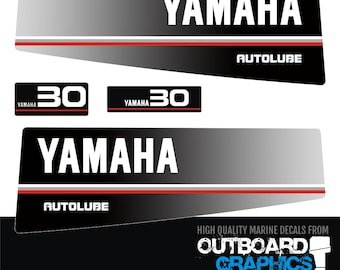 Yamaha 30hp autolube outboard engine decals/sticker kit – black + FREE SQUEEGEE