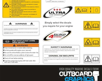 Generic Honda outboard engine warning label decals/sticker kit - all HP's - Tariff free to USA