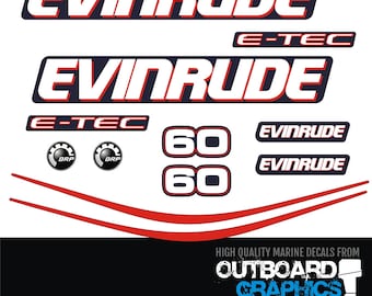 Evinrude 60hp ETEC / E-TEC outboard engine decals/sticker kit   - All US orders shipped Duty Paid - No extra duty to pay.