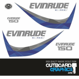 Evinrude 150hp ETEC / E-TEC outboard engine decals - 2015 60º small block (white cowl) blue design + Free Squeegee