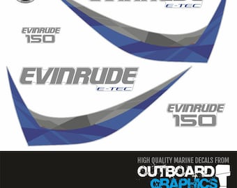 Evinrude 150hp Etec / e-tec outboard engine decals - 2015 60º small block (white cowl) blue design
