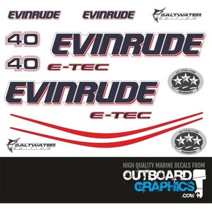 Evinrude 40hp Etec / e-tec outboard engine decals/sticker kit - WHITE cowl + Free Squeegee