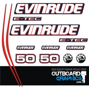 Evinrude 50hp ETEC / E-TEC outboard engine decals/sticker kit + Free Squeegee - All US orders shipped Duty Paid - No extra duty to pay.
