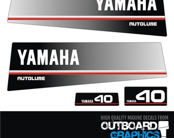 Yamaha 40hp autolube outboard engine decals/sticker kit – black + FREE SQUEEGEE - All US orders shipped Duty Paid - No extra duty to pay.