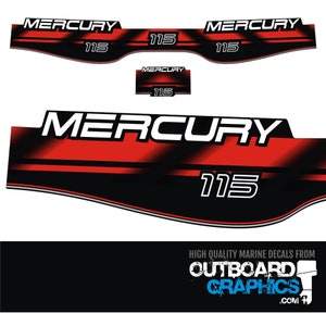 Mercury 115hp two stroke outboard decals/sticker kit + FREE SQUEEGEE - All US orders shipped Duty Paid - No extra duty to pay.