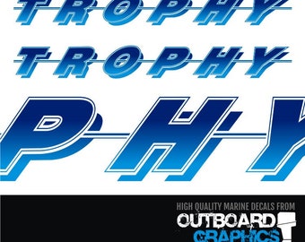 Pair of 6ft long Bayliner Trophy sticker/decals - light to dark blue fade