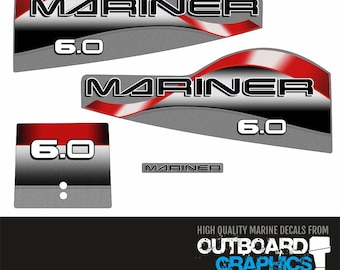 Mariner 6hp 2 stroke outboard decals/sticker kit   - All US orders shipped Duty Paid - No extra duty to pay.