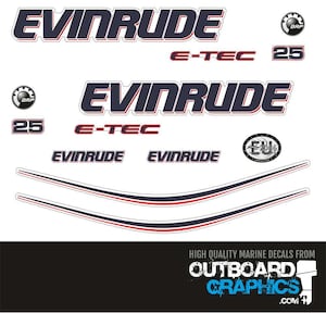 Evinrude 25hp Etec / e-tec outboard engine decals/sticker kit - WHITE cowl + Free Squeegee
