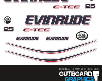 Evinrude 25hp ETEC / E-TEC outboard engine decals/sticker kit - WHITE cowl