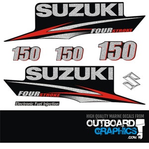 Suzuki DF150 150hp (post 2010) four stroke outboard engine decals/sticker kit + FREE SQUEEGEE