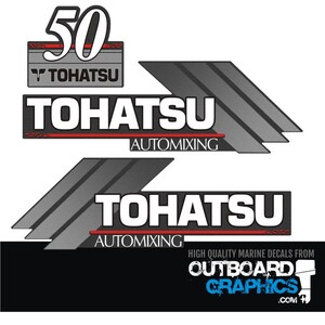 Tohatsu 50hp automixing outboard engine decals/sticker kit + FREE SQUEEGEE