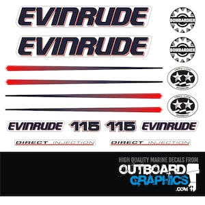 Evinrude 115hp Direct Injection outboard engine decals/sticker kit - WHITE HOOD + Free Squeegee
