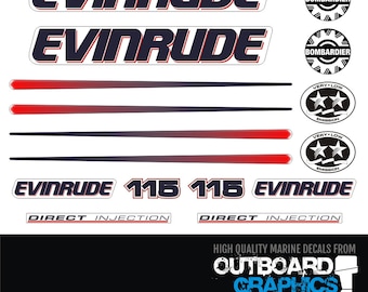 Evinrude 115hp Direct Injection outboard engine decals/sticker kit - WHITE HOOD