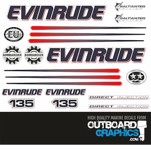Evinrude 135hp DI outboard engine decals/sticker kit (white cowl) + FREE SQUEEGEE