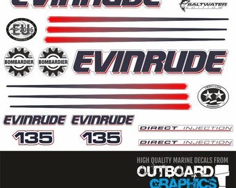 Evinrude 135hp DI outboard engine decals/sticker kit (white cowl)
