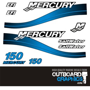 Mercury 150hp 2 stroke Saltwater EFI outboard decals/sticker kit + FREE SQUEEGEE