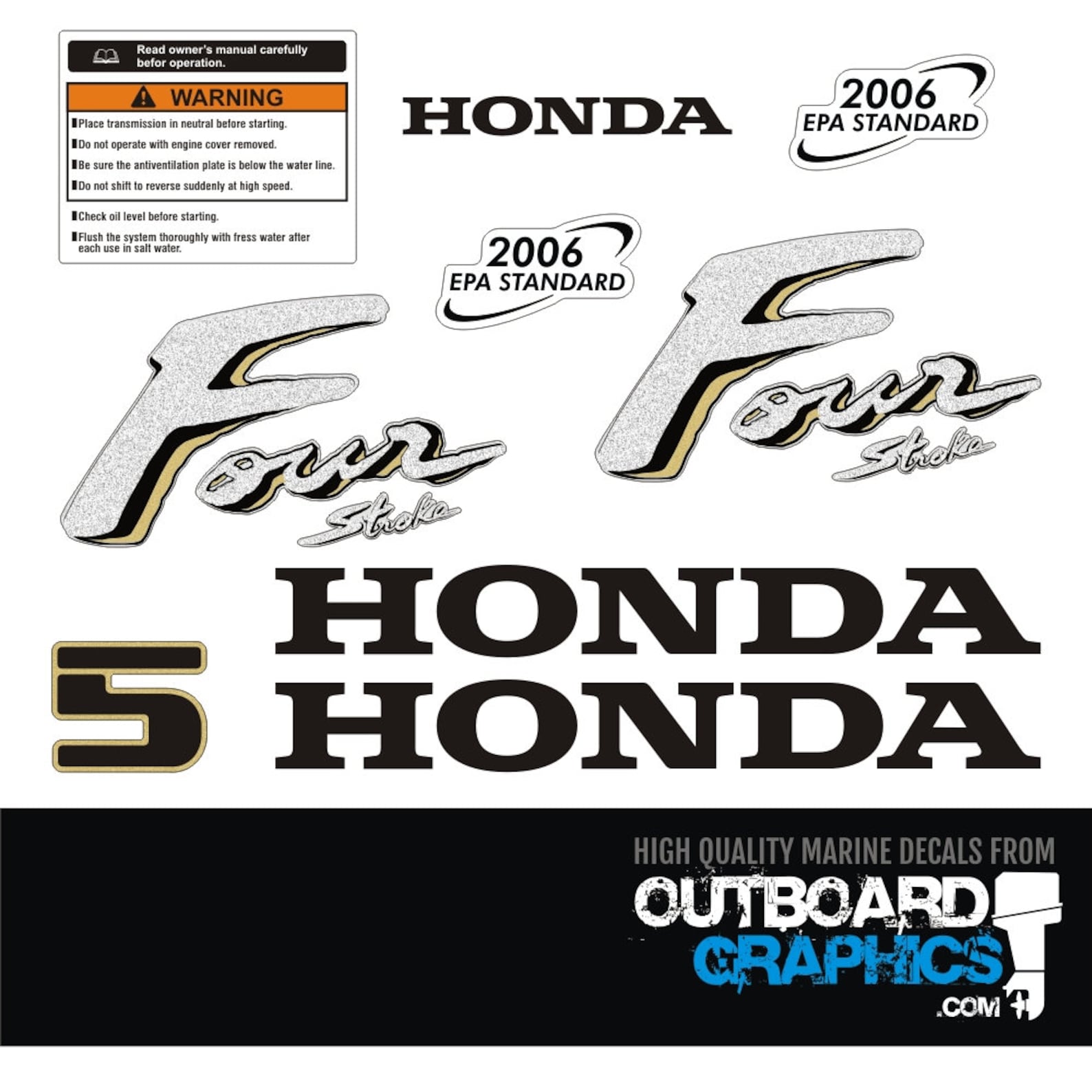 Honda 5hp 4 stroke outboard engine decals/sticker kit Etsy