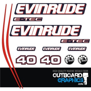 Evinrude 40hp ETEC / E-TEC outboard engine decals/sticker kit (blue cowl) + Free Squeegee