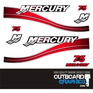 Mercury 75hp two stroke outboard sticker/decal kit + FREE SQUEEGEE - All US orders shipped Duty Paid - No extra duty to pay.