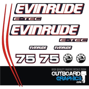 Evinrude 75hp ETEC / E-TEC outboard engine decals/sticker kit (blue cowl) + Free Squeegee