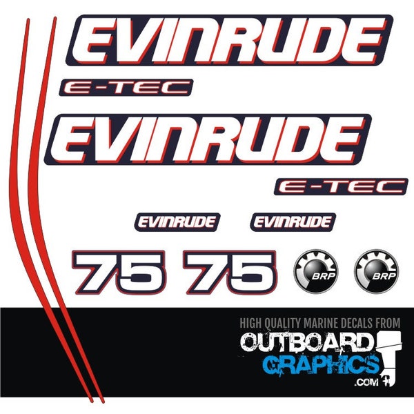 Evinrude 75 pk ETEC / E-TEC buitenboordmotorstickers/stickerset (blauwe motorkap)