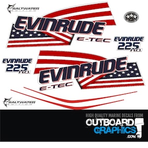 Evinrude 225hp ETEC / E-TEC HO outboard engine decals/sticker kit – white cowl + Free Squeegee