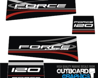 Mercury Force 120hp outboard decals/sticker kit – black design + FREE SQUEEGEE