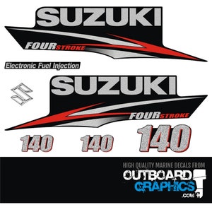 Suzuki DF140 140hp four stroke outboard engine decals/sticker kit - post 2010 + FREE SQUEEGEE