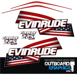 Evinrude 225hp Etec/e-tec HO stars & stripes outboard engine decals/sticker kit (blue cowl) + Free Squeegee