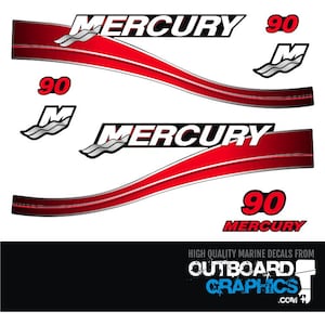 Mercury 90hp two stroke outboard sticker/decal kit + FREE SQUEEGEE - All US orders shipped Duty Paid - No extra duty to pay.