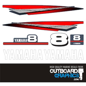 Yamaha 8hp two stroke outboard engine decals/sticker kit + FREE SQUEEGEE - All US orders shipped Duty Paid - No extra duty to pay.