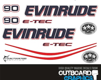Evinrude 90hp ETEC / E-TEC outboard engine decals/sticker kit - WHITE cowl + Free Squeegee