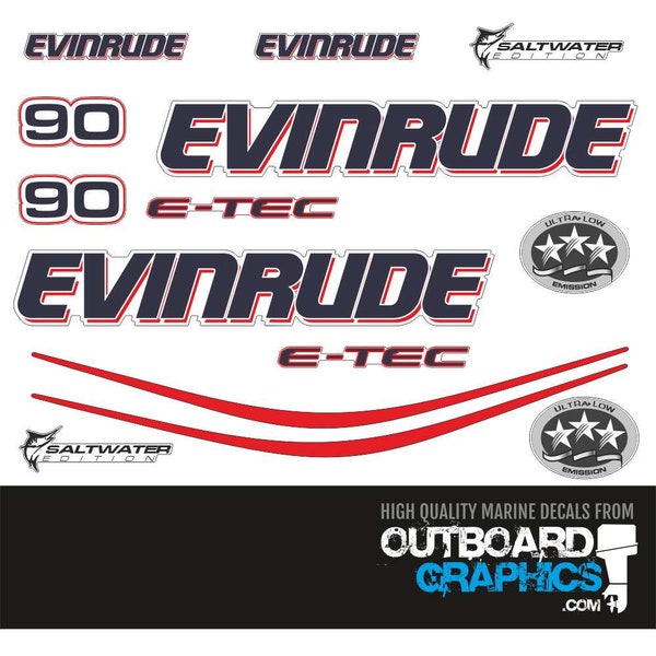 Kit décalcomanies/autocollants pour moteur hors-bord Evinrude 90cv ETEC / E-TEC - Capot BLANC