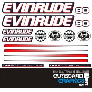 Evinrude 90hp Ficht outboard engine decals/sticker kit+ FREE SQUEEGEE