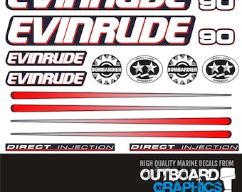 Evinrude 90hp Ficht outboard engine decals/sticker kit  - All US orders shipped Duty Paid - No extra duty to pay.