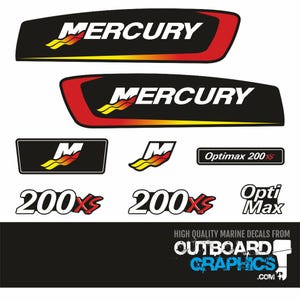 Mercury Racing 200XS outboard decals/sticker kit + FREE SQUEEGEE
