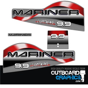 Mariner 9.9hp Lightning outboard decals/sticker kit + FREE SQUEEGEE