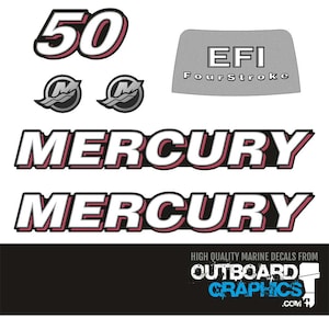 Mercury F50 50hp four stroke outboard decals/sticker kit + FREE SQUEEGEE - All US orders shipped Duty Paid - No extra duty to pay.
