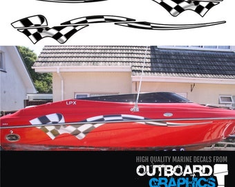 Pair of Crownline LPX 3D chequered flag decals, suitable for 18ft - 22ft hulls