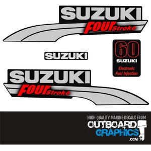 Suzuki DF60 60hp (pre 2010) four stroke outboard engine decals/sticker kit + FREE SQUEEGEE