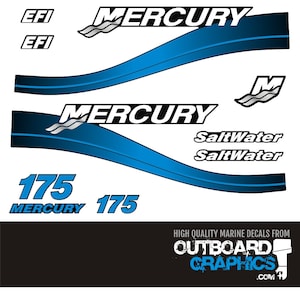 Mercury 175hp 2 stroke Saltwater EFI outboard decals/sticker kit + FREE SQUEEGEE